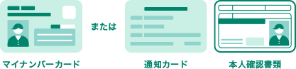 マイナンバーカードまたは通知カード＋本人確認書類